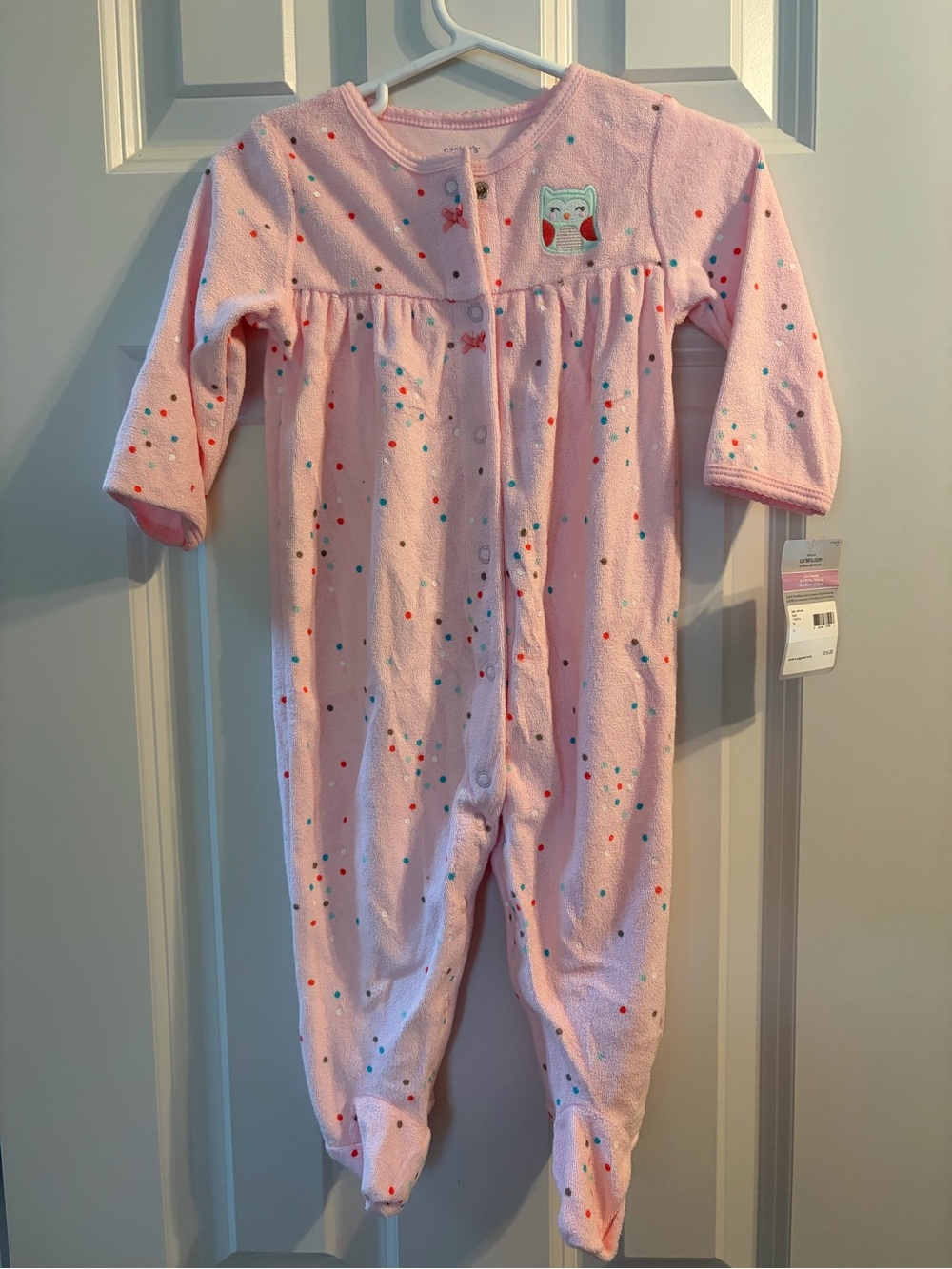 Carter's Pink Footed One-Piece with Fox Patch and Polka Dots 9 mos